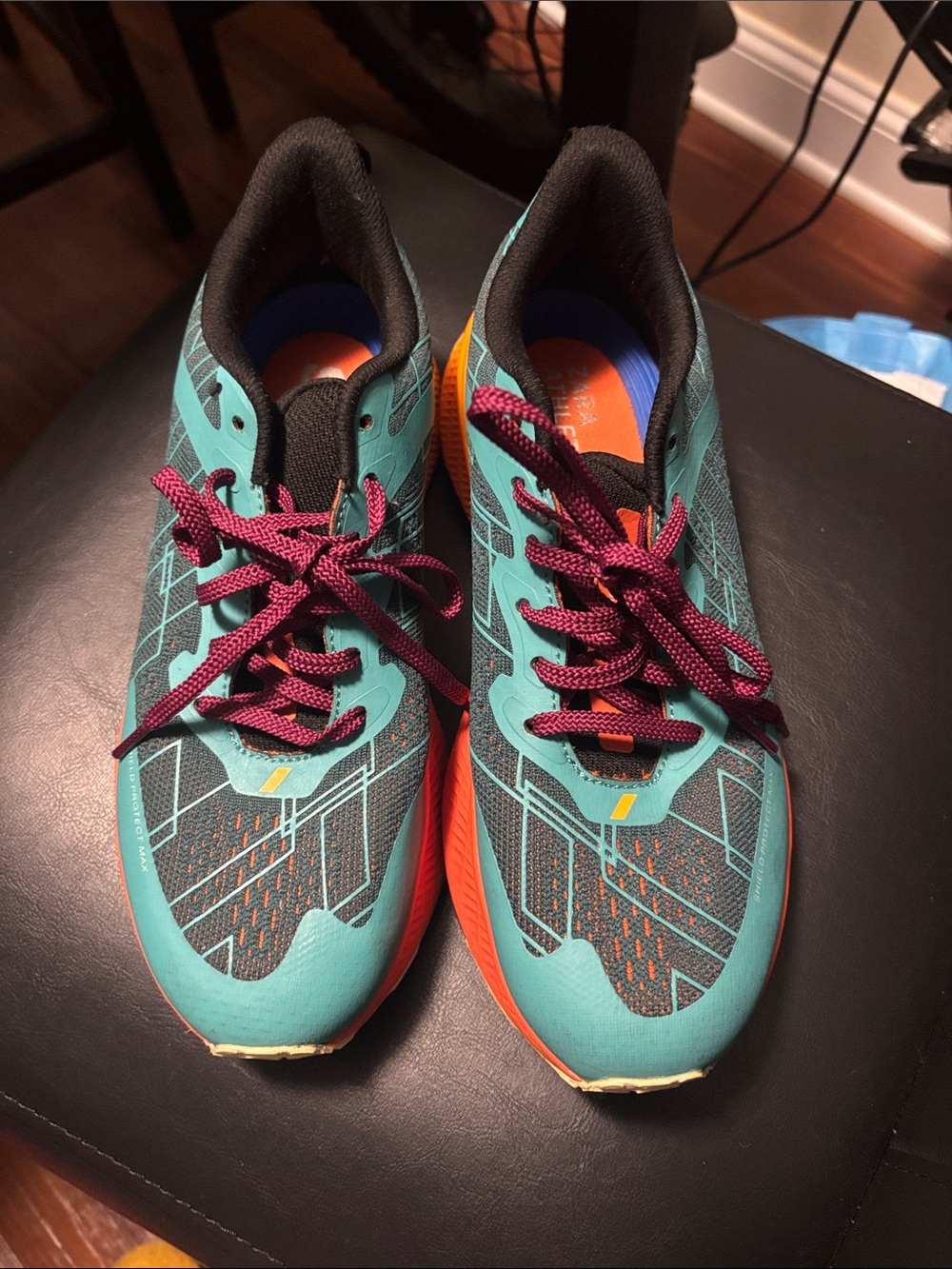 Zara Teal and Orange Sneakers with Burgundy Laces